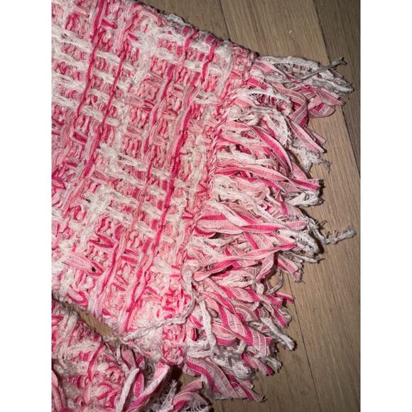 Chanel 24P Pink White Knit Frayed Tweed CC Logo Short Sleeve Pullover Top 38 - Picture 16 of 16